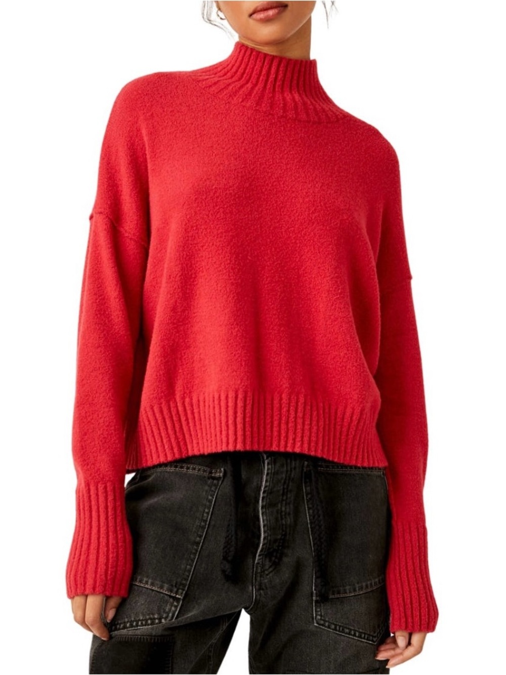 Free People Vancouver Mock Neck Cranberry XS